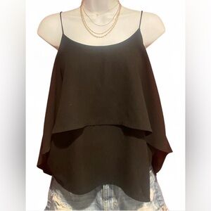 Paper Crane Asymmetrical Tiered Camisole Black